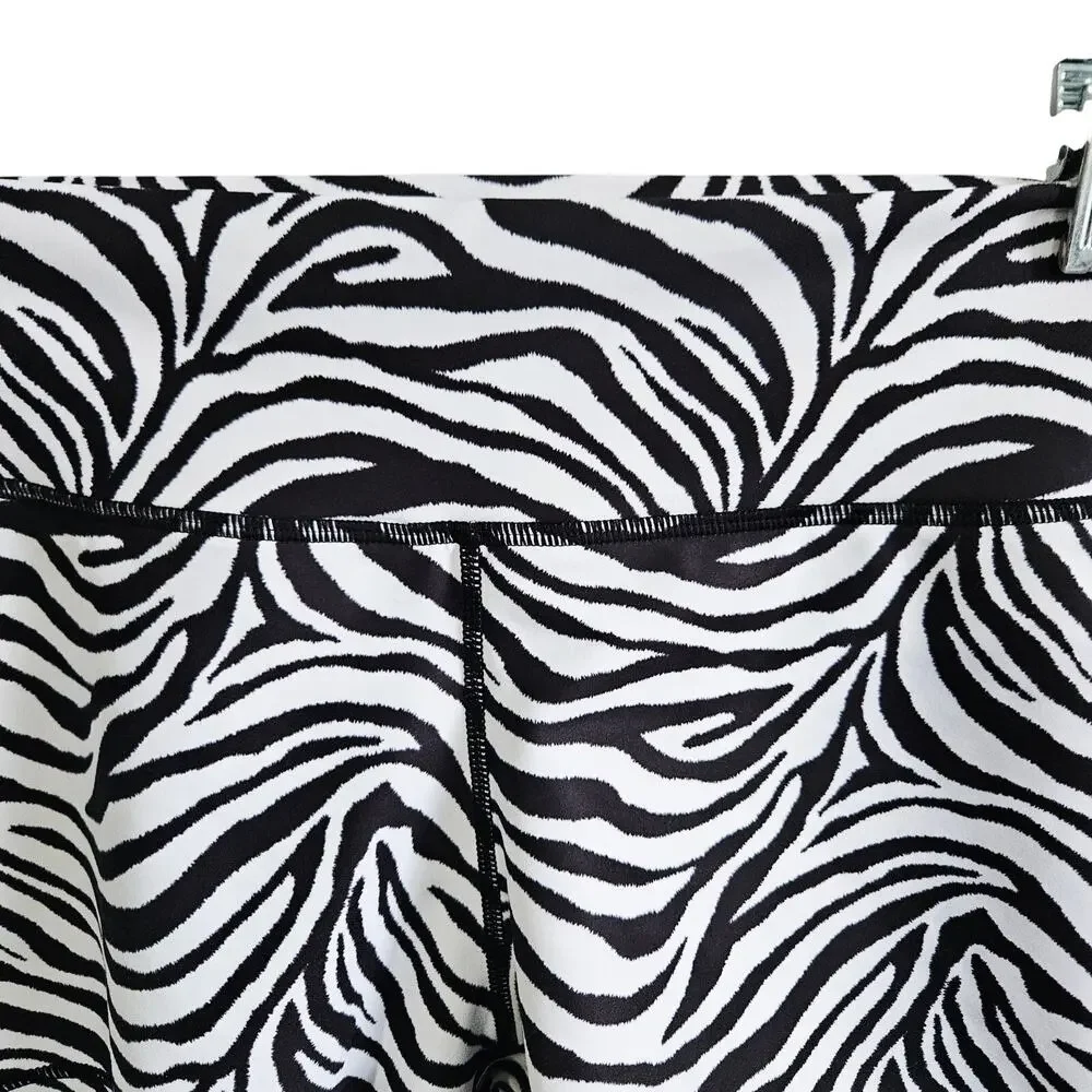 Peachy Women's XL Serenity Athletic Shortie Shorts Black Zebra Print Gym NWT